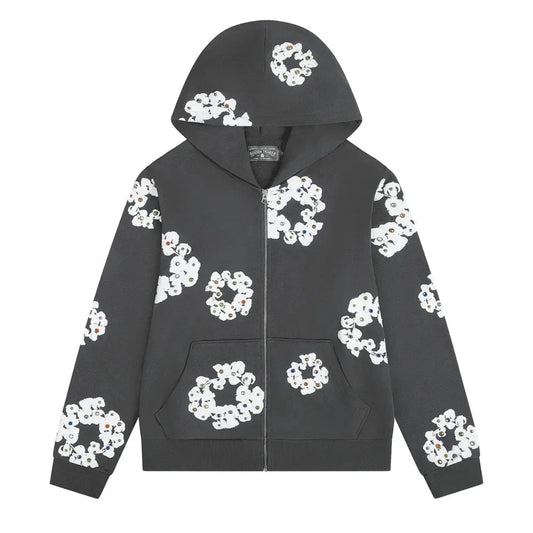 Denim Tears Rhinestone Wreath Zip Hoodie Vintage Black
